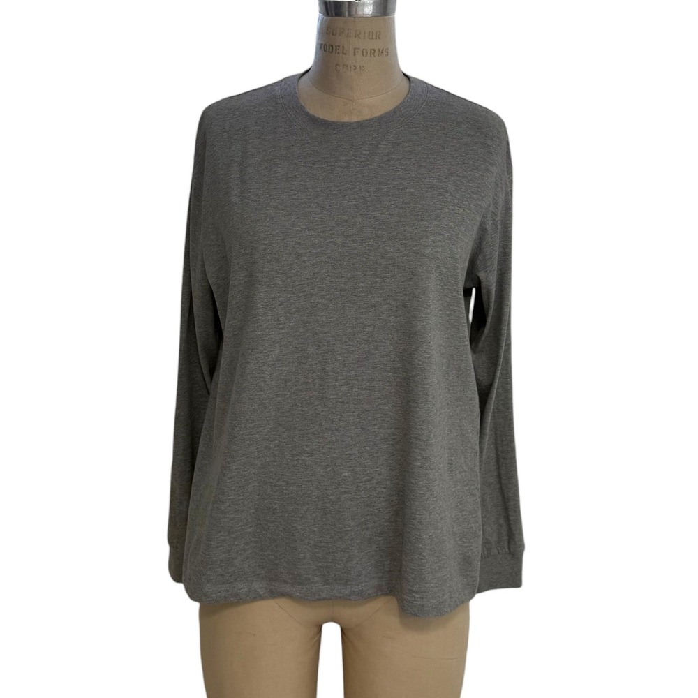 Negative Long Sleeve Classic Crew Neck T Shirt Heather Gray Size M 100% Cotton